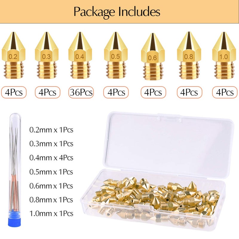 Tuparka طقم فوهات طابعة ثلاثية الأبعاد TUPARKA 70 قطعة MK8 فوهات طارد نحاسية رأس طباعة 0.2 مم، 0.3 مم، 0.4 مم، 0.5 مم، 0.6 مم، 0.8 مم، 1.0 مم مع صندوق تخزين متوافق مع طابعة ثلاثية الأبعاد Makerbot Creality CR-10 Ender 3 5 - Image 4